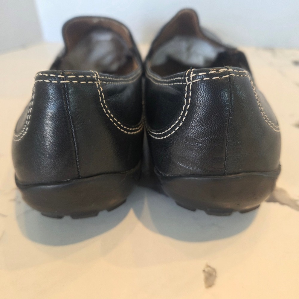 Naturalizer/Natural Soul Blk Leather Loafers Comfort Slip On Wht Stitch Women 11 - Picture 3 of 13